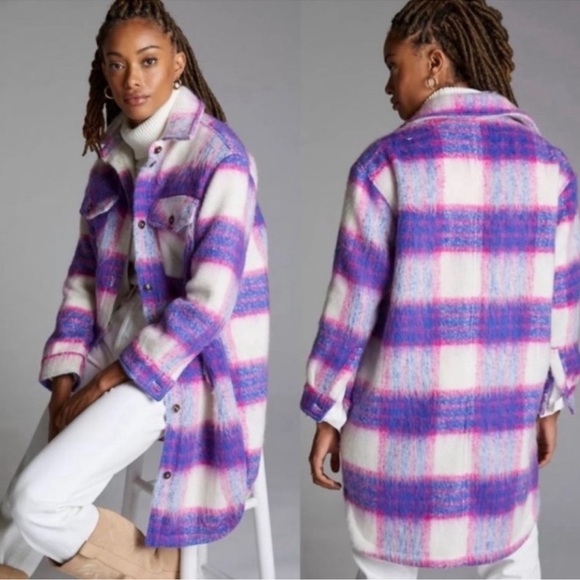 Blank NYC Revolve Purple Pink Plaid Oversized Prime Time Shirt Jacket Shacket - Picture 1 of 14